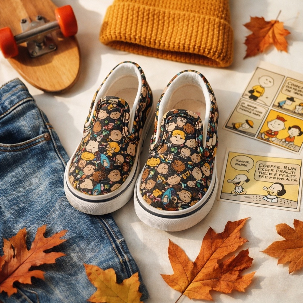 Vans Kids Peanuts Charlie Brown Snoopy Slip-On Sneakers 7 toddler